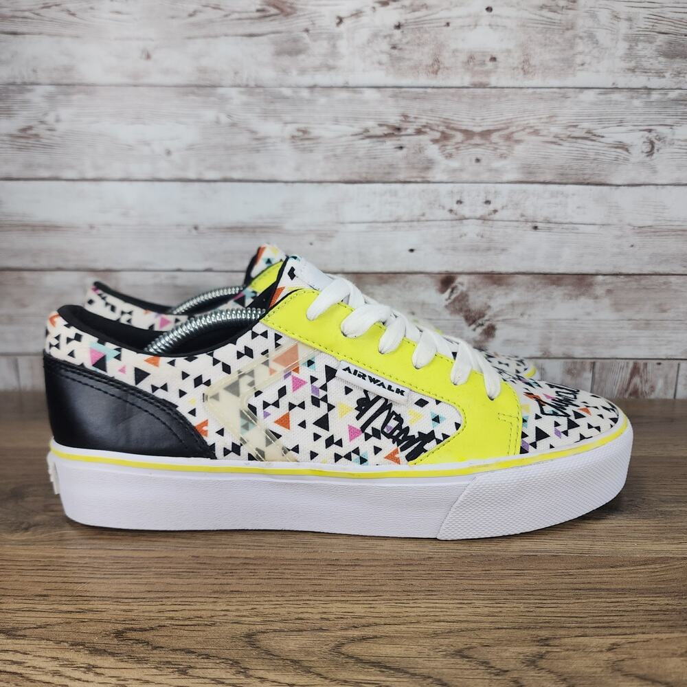 Airwalk Women's Alya Retro Low Top Sneaker Y2K Geoprint Neon Yellow Size 8.5